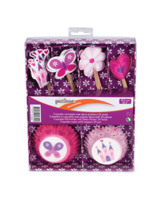 Set 24 hartii pentru briose si 24 stegulete, 5 cm, model castelul printesei - PATISSE